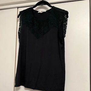 NWOT! Loft Hunter Green Lace Overlay Sleeveless Top - Medium